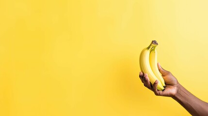 a black person holding bananas in front of a yellow wall