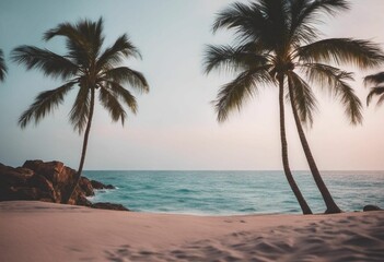 AI generated illustration of leafy palm trees standing in front of a tranquil, blue ocean