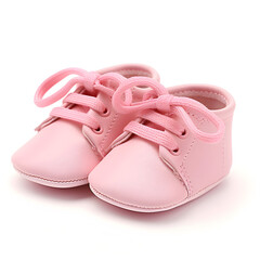 Pink baby shoes with pink laces isolated on a white background. 