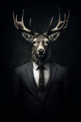 AI generated illustration of a White-tailed deer wearing a stylish suit and tie