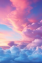 AI generated illustration of fluffy blue and pink clouds at sunset
