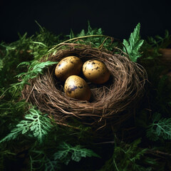 Obraz premium Birds’ eggs in a nest
