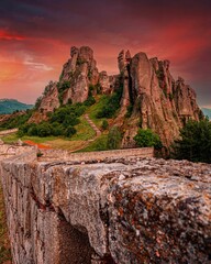 Scenic landscape of the Belogradchik Rocks in Bulgaria with impressive rock formations