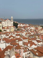 Fototapeta premium Aerial view of Largo da Portas do Sol in Alfama, Lisbon, Portugal