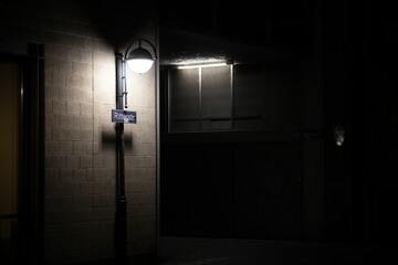 Darkened room illuminated by a single light source