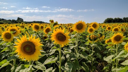 sunflowers growing in the field with bright sunshine on them