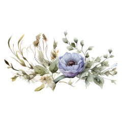 Obraz premium elegant floral featuring of flowers and leaves soft watercolor isolated on transparent background