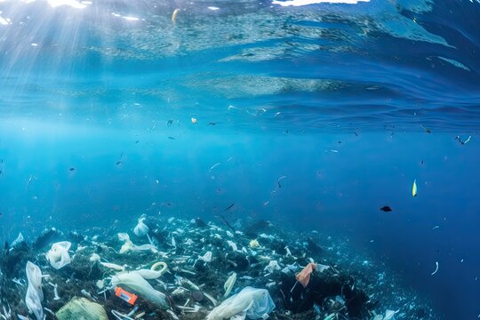 AI generated underwater area with trash