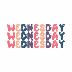 The word “Wednesday” is written in a playful, bubble-like font with colors pink, orange, and purple on a white background. 3 rows