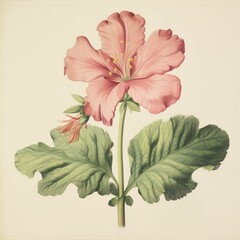 AI generated illustration of a vibrant pink flower with green leaves