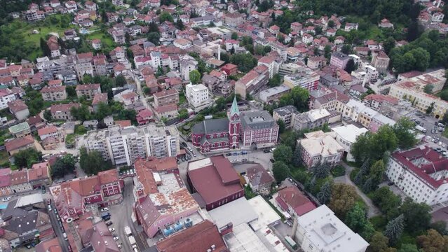 Sarajevo aerial view, Church of Saint Anthony of Padua, urban landscape