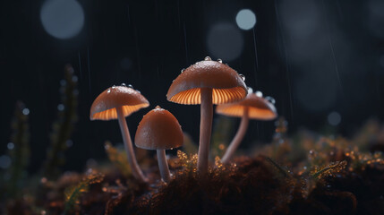 Fototapeta premium AI generated illustration of the mushrooms in a rainforest