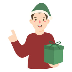 man in santa hat holding giftbox in hands