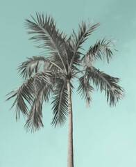 Fototapeta premium AI generated illustration of a bare palm tree stands against a clear blue sky backdrop