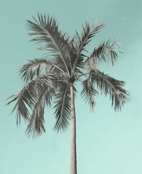 AI generated illustration of a bare palm tree stands against a clear blue sky backdrop