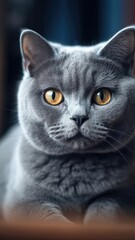 Portrait British shorthair cat in living room. Generative AI.