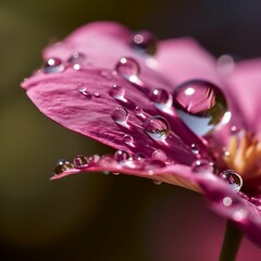 AI generated illustration of a closeup of a pink flower covered with waterdrops