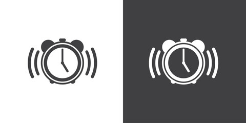 Alarm clock icon symbol sign, Time and clock Icon, timer flat vector icon. Icon of Alarm clock isolated on black and white background, Simple alarm clock ringing modern design. - obrazy, fototapety, plakaty