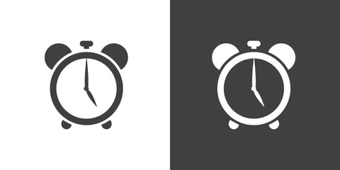 Table alarm clock icon, Alarm clock flat icon symbol sign, Time and clock Icon, timer flat vector illustration. Icon of Alarm clock isolated on black and white background. 