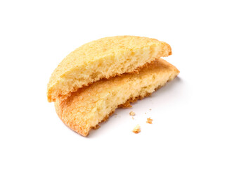 Fototapeta na wymiar Broken tasty Danish butter cookie isolated on white