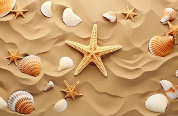Fototapeta na wymiar AI generated illustration of seashells on a sandy beach