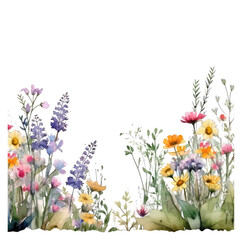 Obraz na płótnie Canvas watercolor flowers wildflower border isolated on transparent background