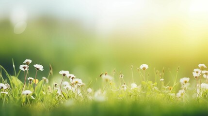 AI generated illustration of tiny white flowers on green grass