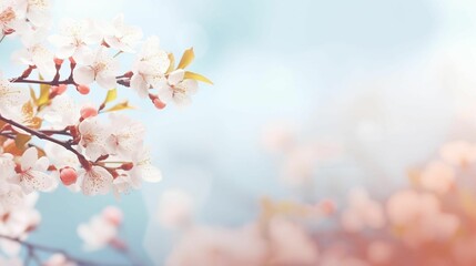 AI generated illustration of cherry blossoms in soft focus view against a dreamy sunset sky
