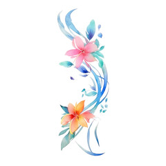 watercolor floral ribbons, in the style of colorful watercolor arrangements isolated on transparent background