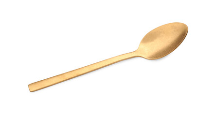 One new golden spoon isolated on white