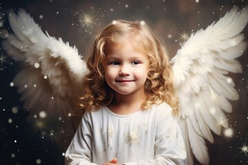 portrait of a little girl with angel wings. christmas angel