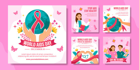 Aids Day Social Media Post Flat Cartoon Hand Drawn Templates Background Illustration