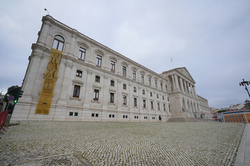 Fototapeta premium Parliament monument in Lisbon, Portugal during cloudy day