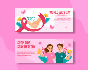 Aids Day Horizontal Banner Flat Cartoon Hand Drawn Templates Background Illustration