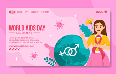 Aids Day Social Media Landing Page Cartoon Hand Drawn Templates Background Illustration