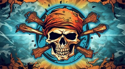 pirate skull, digital art illustration, Generative AI