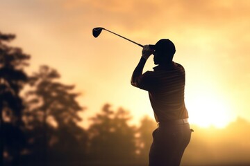Black Male Pro Golfer On Golf Course Playing Golf At Dawn Generative AI