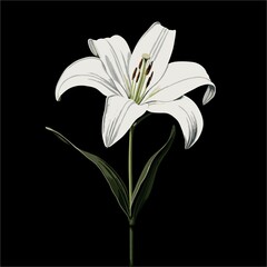 Ai-generated illustration of a white Lily against a black backdrop