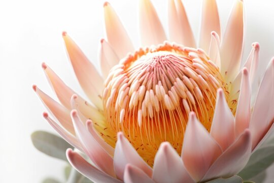 AI generated illustration of a close-up of a large, vibrant pink protea flower