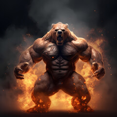 Fototapeta na wymiar Bear with Strong Fire Spirit