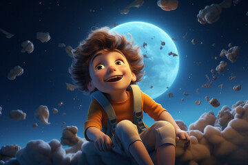 Obraz na płótnie Canvas 3d rendered illustration of a boy flying over the moon