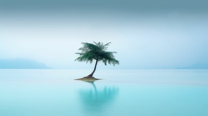 Fototapeta na wymiar AI generated illustration of an island with trees stands in the middle of vast blue water