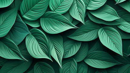 Colorful abstract background with green leaf pattern, 3D illustraion.