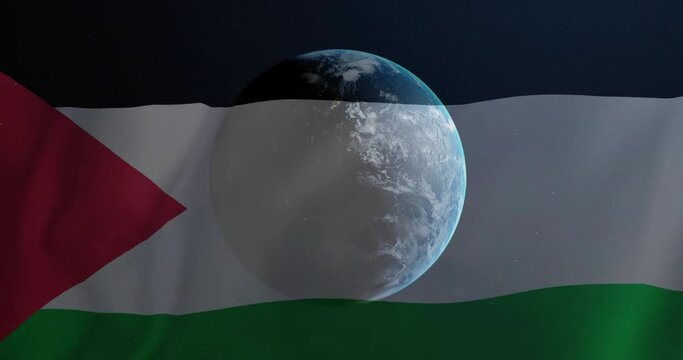 Animation of globe over flag of palestine