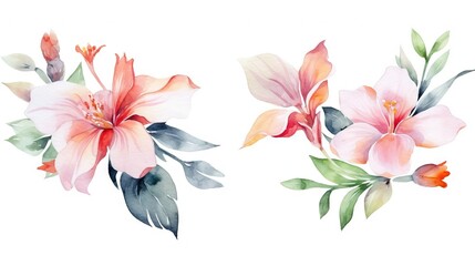 AI generated illustration of two vibrant pink flowers bloom against a white backdrop