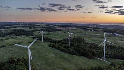 Aerial view of wind turbines located in Matane