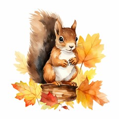 AI generated illustration of a squirrel perched atop a wooden log