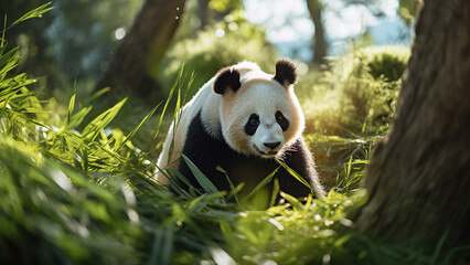 giant panda eating bamboo