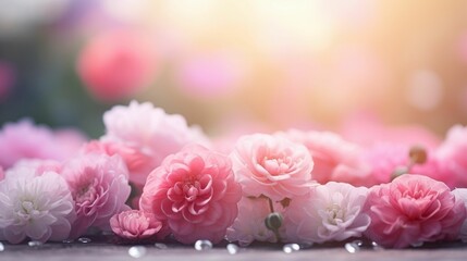 AI generated illustration of an array of pink Japanese camellia flowers - obrazy, fototapety, plakaty