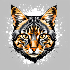 Flat design Cat illustration. Abstract art. Tribal. T- shirt pint. Watercolor. Colorful